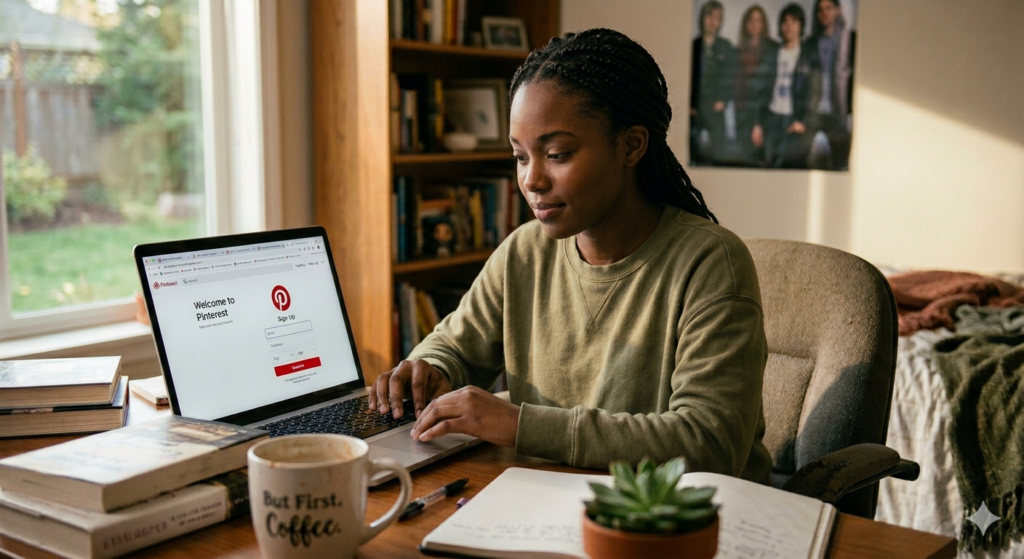 Blessing is trying to set up a US Pinterest account.