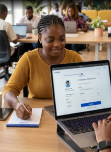 Tope helping a staff to set up her indeed profile to Get jobs quickly on Indeed 